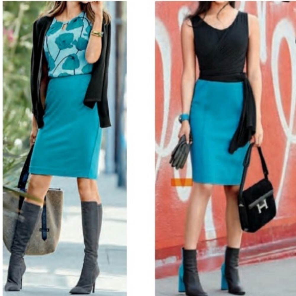 CAbi Teal Blue Sigourney Stretch Pencil Skirt with Side Zipper Size 4 Workwear - Picture 1 of 12